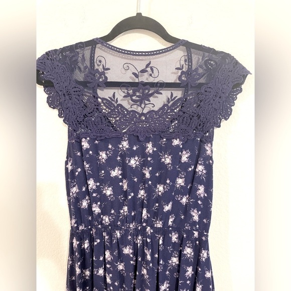 Elle Women Mini Dress Small Blue Lace Floral Contemporary Coastal Cowgirl Preppy - Picture 5 of 13
